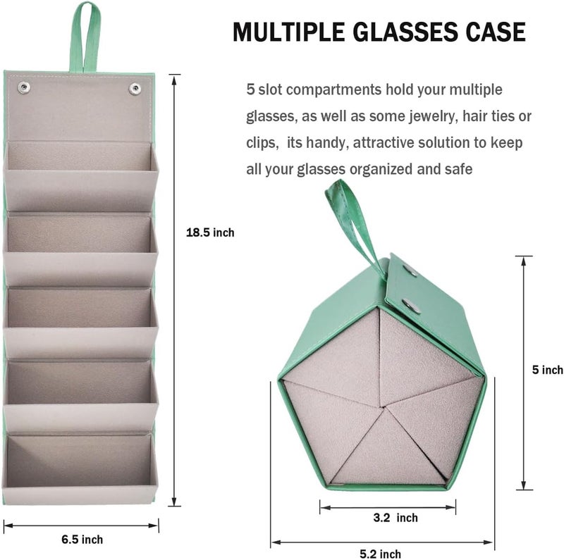 Kenpal Sunglasses Storage Organizer Holder Foldable Travel Case with 5 Slot Compartments for Multiple Glasses - Image 2